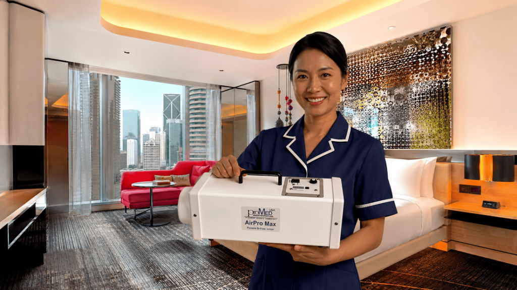 Housekepper with AirPro-Max Portable Bipolar Ionizer.